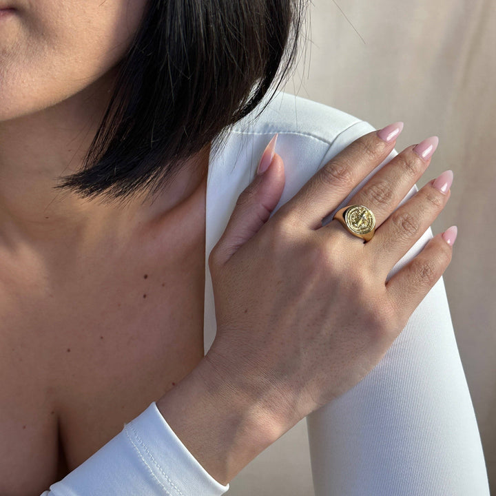18k Gold Filled Saint Benedict Signet Ring GoldFi