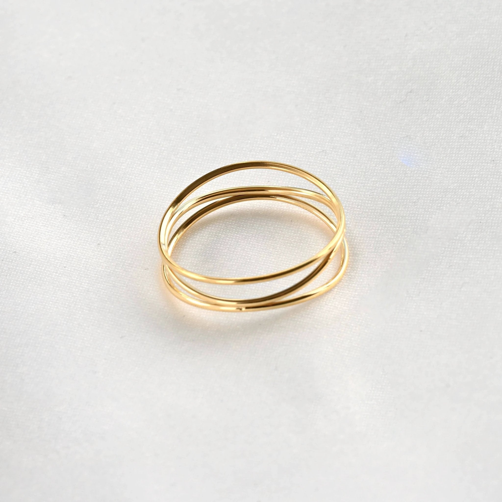 Layered Gold Wave Ring - Waterproof 18K PVD Stacking Ring Blueyejewelry