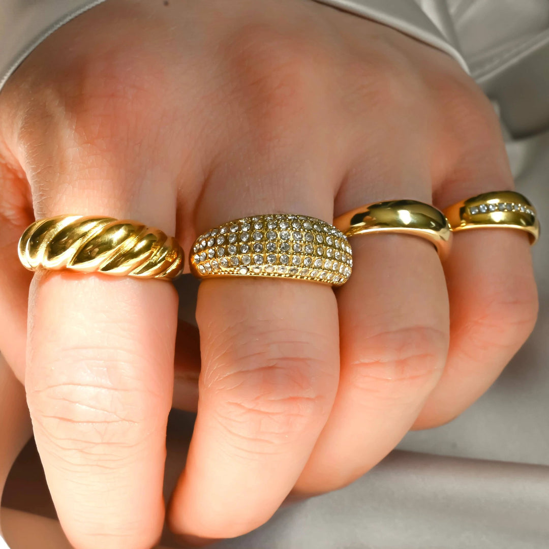 18K Gold Dome Rings - Chunky Stainless Steel Statement Set