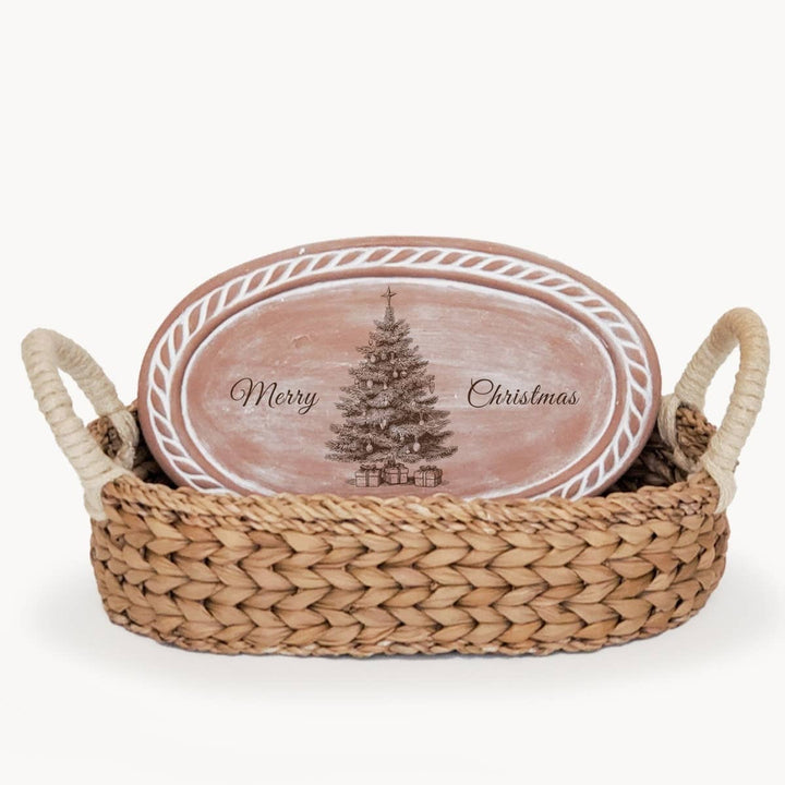 Handmade Bread Warmer & Wicker Basket - Christmas Oval