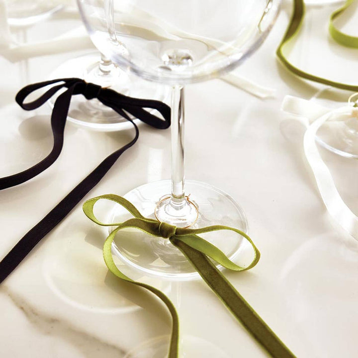 Velvet Bow Wine Charms - Green - Set of 6