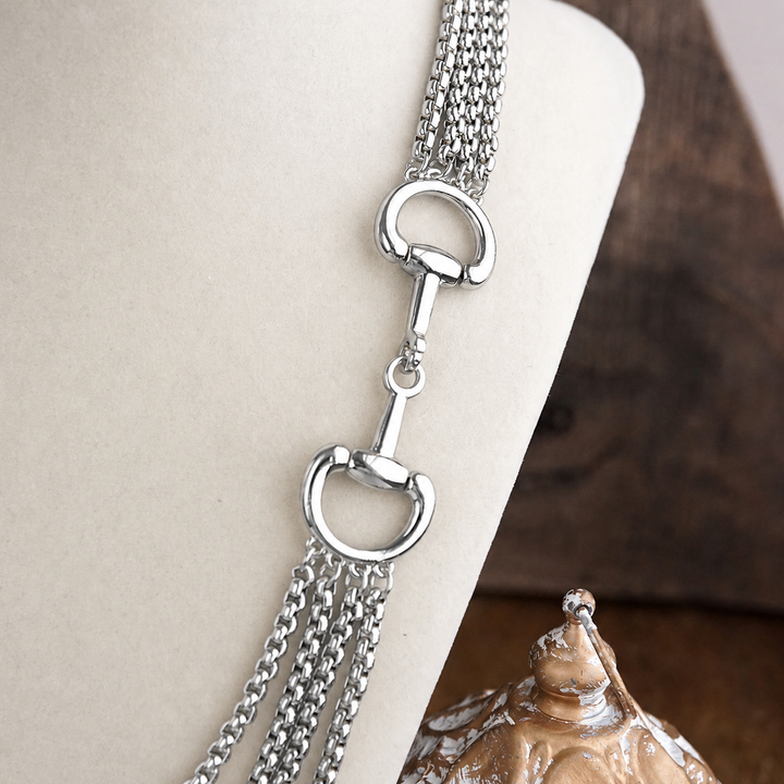 Polished Rider – Multi-Strand Waterfall Chain Horse Bit Necklace