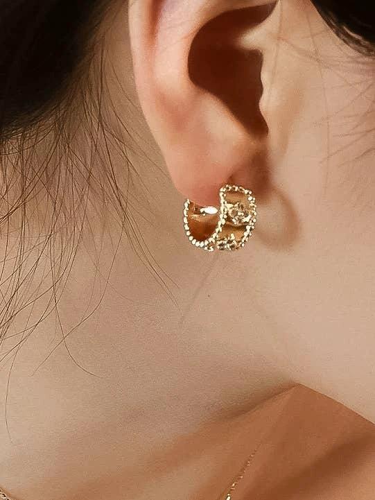 Ismaël 18K Gold Vintage Floral Hoop Earrings - CZ Statement Hoops Flânerie by MAIQ
