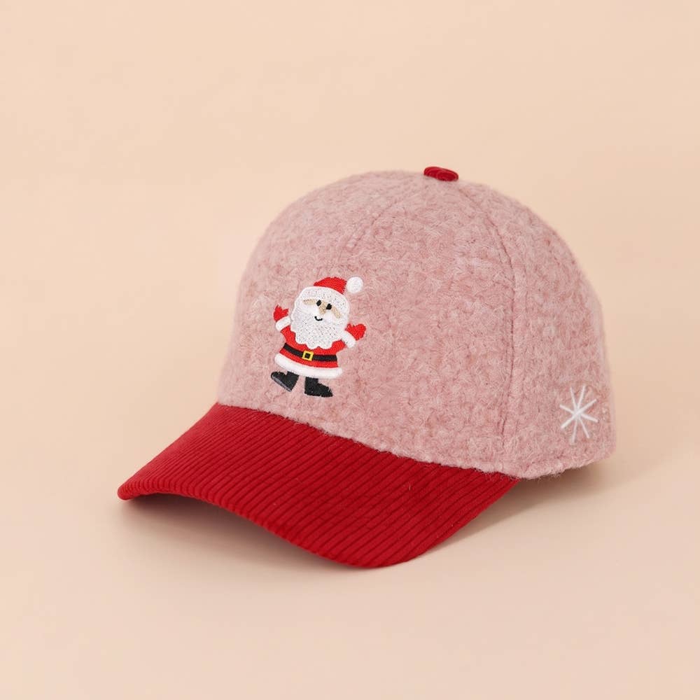 Christmas Santa Embroidered Sherpa Baseball Cap