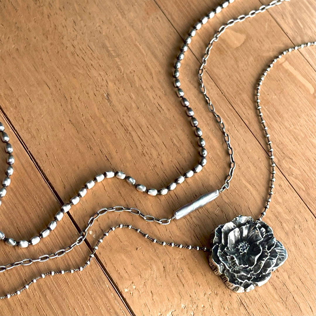 Sterling Silver Peony Necklace