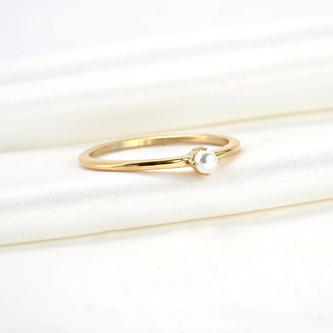 Solo Pearl Ring - Waterproof 18K Gold Minimalist Stacker Blueyejewelry