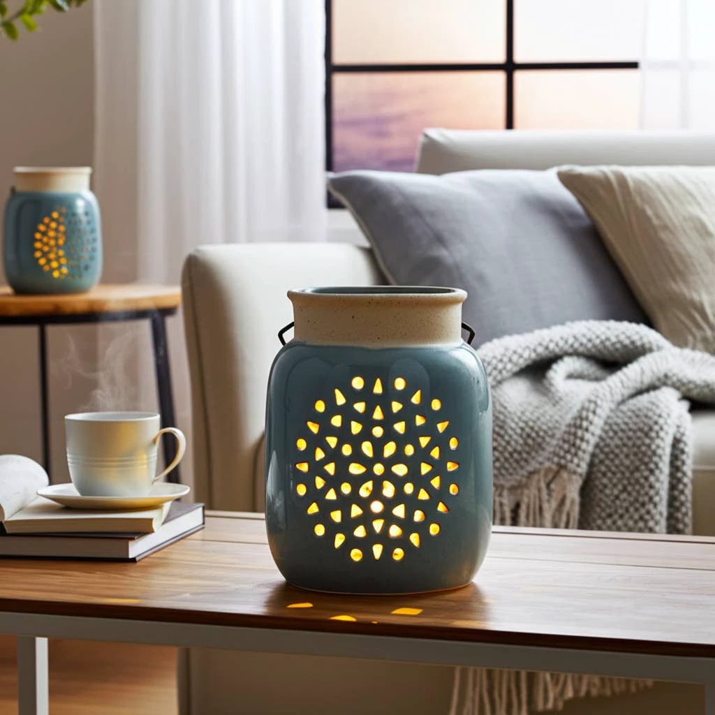 Ceramic Flower Cut Out Lantern with Handle - Blue, 6 in. Sagebrook Home