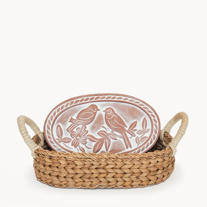 Handmade Bread Warmer & Wicker Basket - Lovebirds Oval
