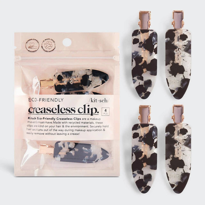 Creaseless Clips 4pc set by Kitsch in black terrazzo eco-friendly with rose-gold hardware