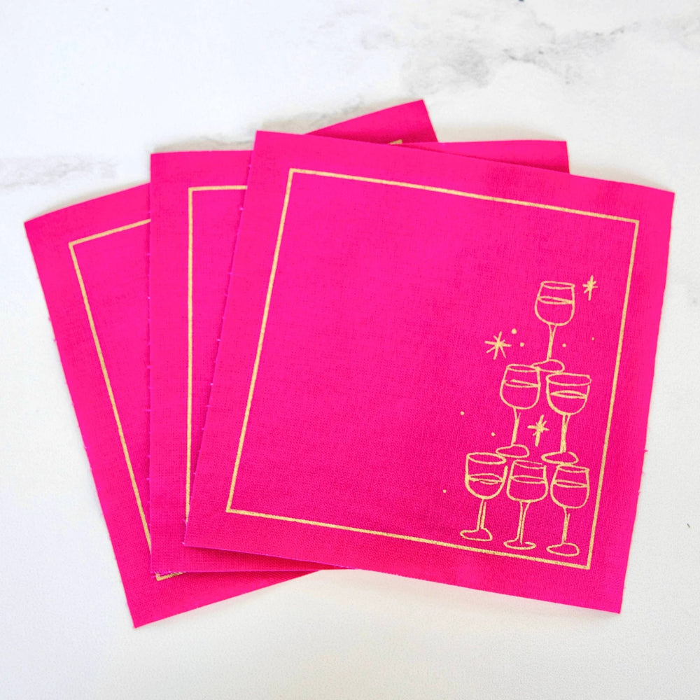 Cotton Cocktail Napkin Roll: Blush Bubbles (Vibrant Pink) Toasting With Tara