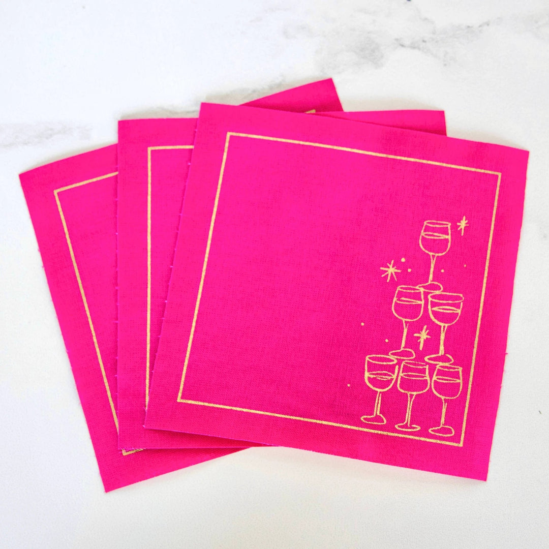Cotton Cocktail Napkin Roll: Blush Bubbles (Vibrant Pink) Toasting With Tara