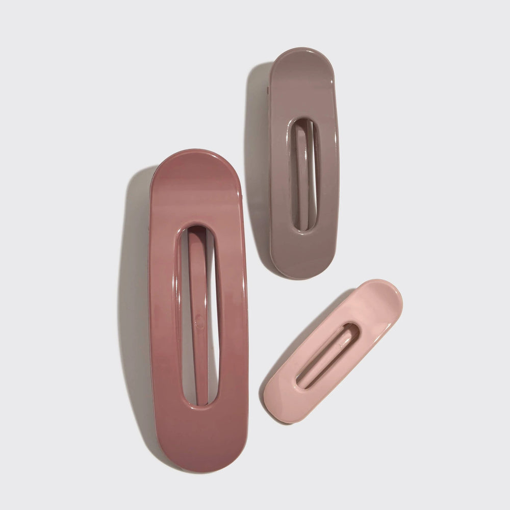 KITSCH Flat Lay Claw Clips 3pc set in glossy terracotta pink tones