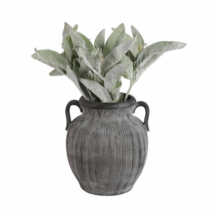 Ceramic Ribbed Texture Weathered Handle Vase - Black, 10 in. Sagebrook Home