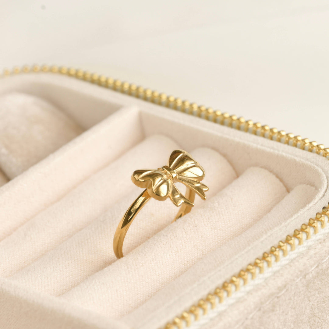 Thin Bow Ring - Stainless Steel Gold Bow Tie Ring