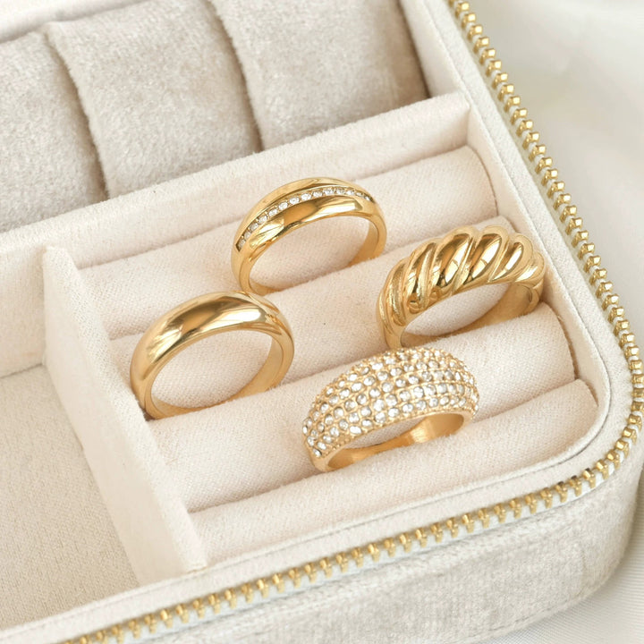 18K Gold Dome Rings - Chunky Stainless Steel Statement Set