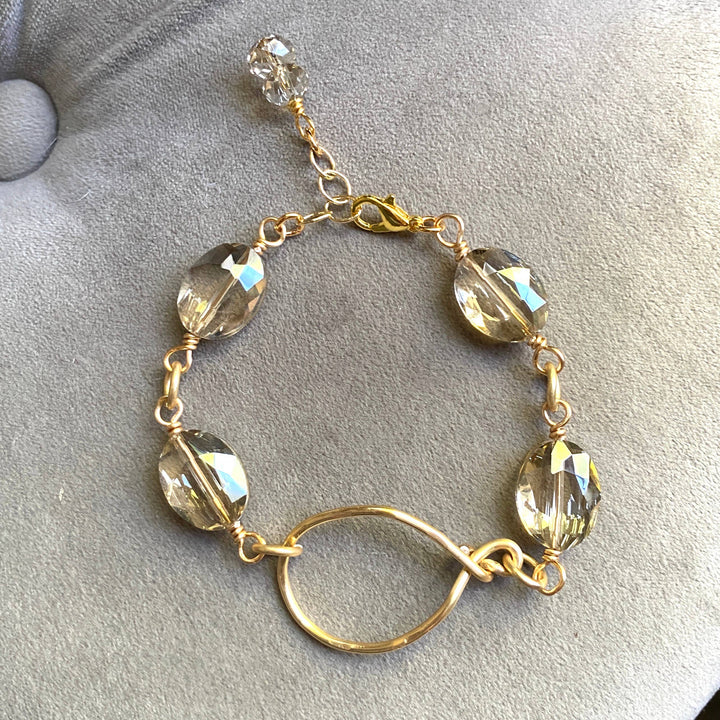 Gold Crystal Bracelet Hammered Hoop Connector