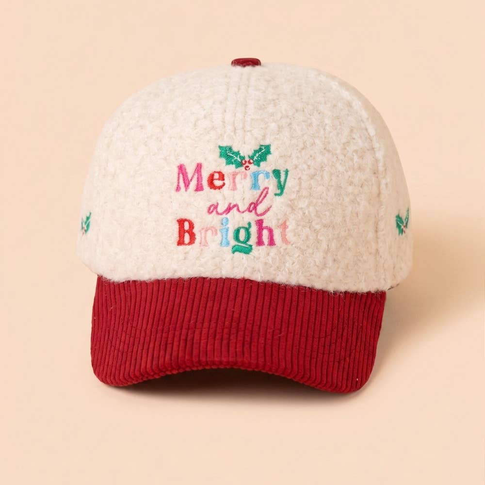 Merry And Bright Embroidered Sherpa Baseball Cap
