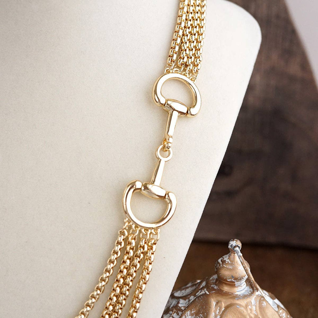 Polished Rider – Multi-Strand Waterfall Chain Horse Bit Necklace