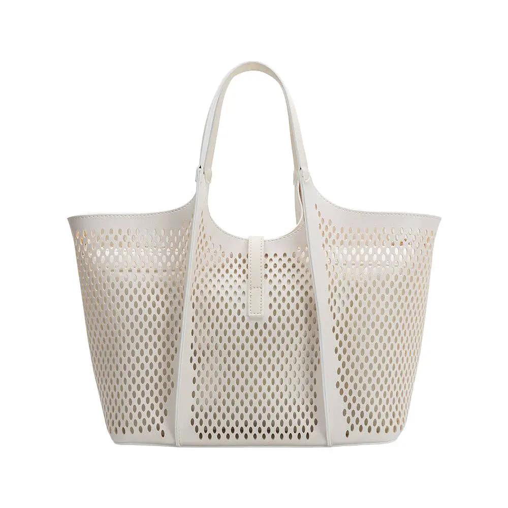 Melie Bianco Malia Ivory Laser Cut Vegan Leather Tote Bag Melie Bianco