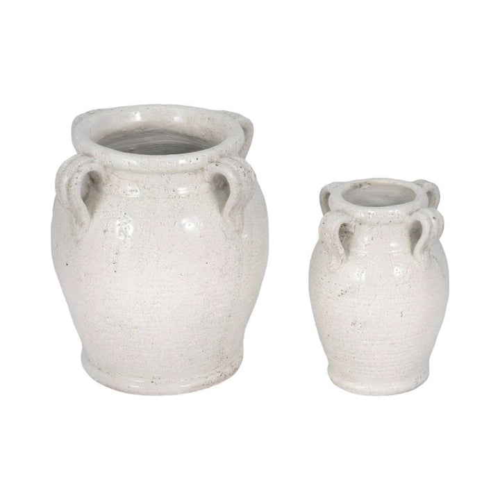 White 9 in. Terracotta Crackle Amphora Vase with Handles Sagebrook Home