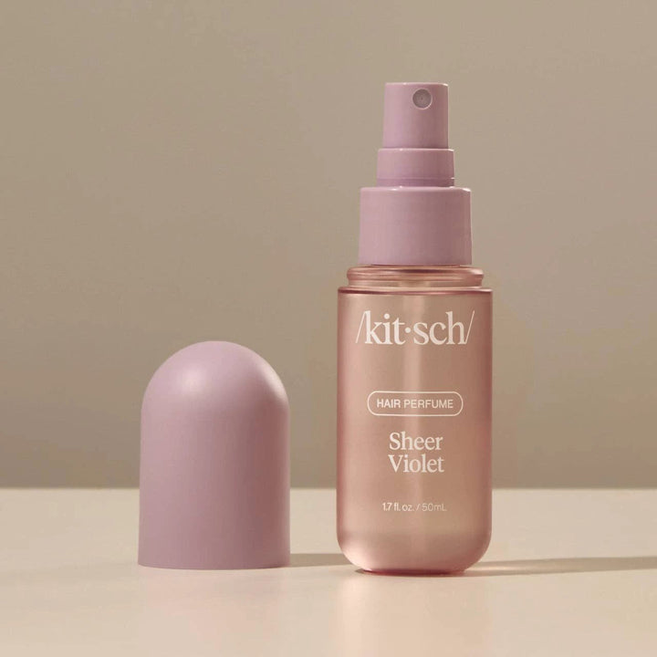 Sheer Violet Hair Perfume bottle by KITSCH in pale pink with spray cap