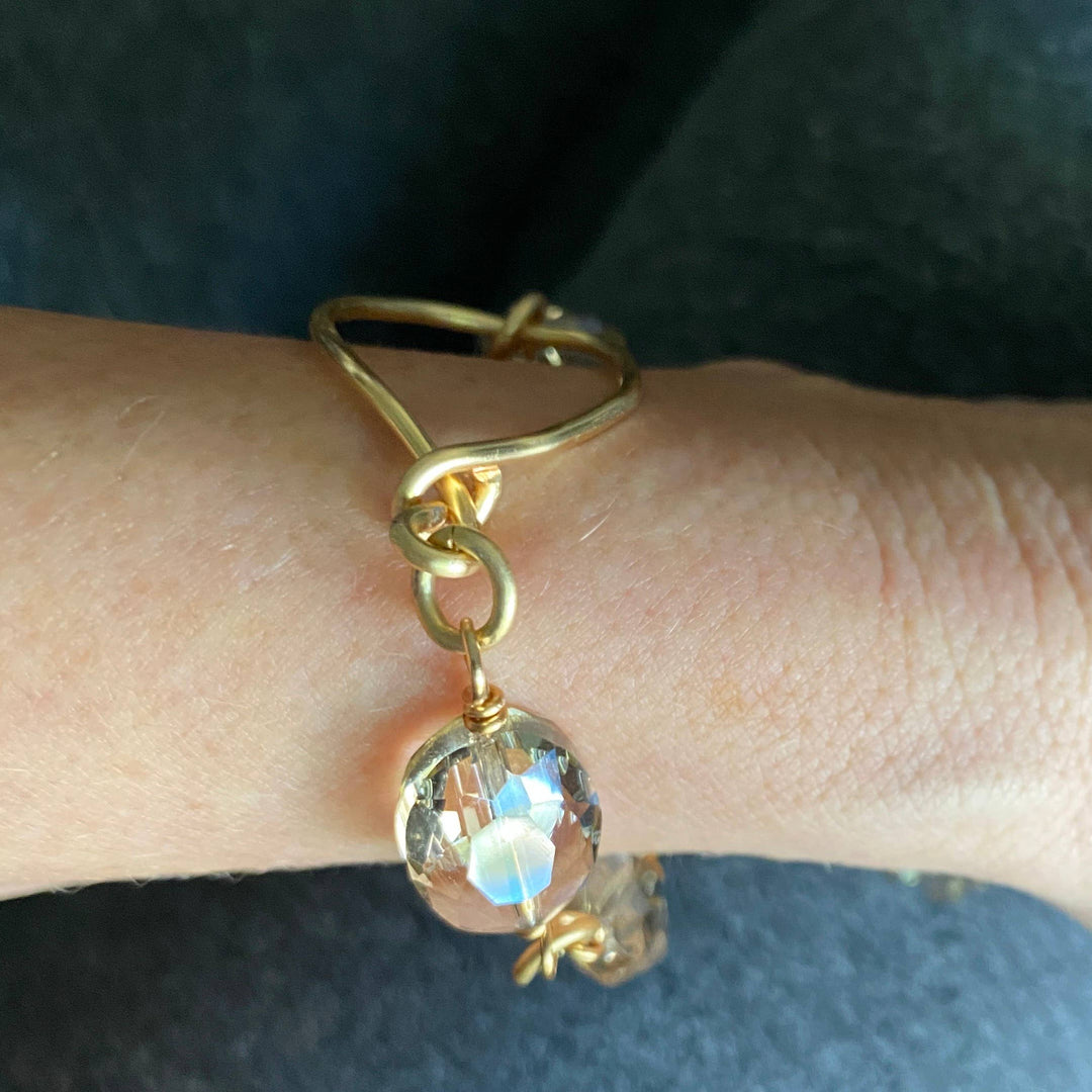 Gold Crystal Bracelet Hammered Hoop Connector