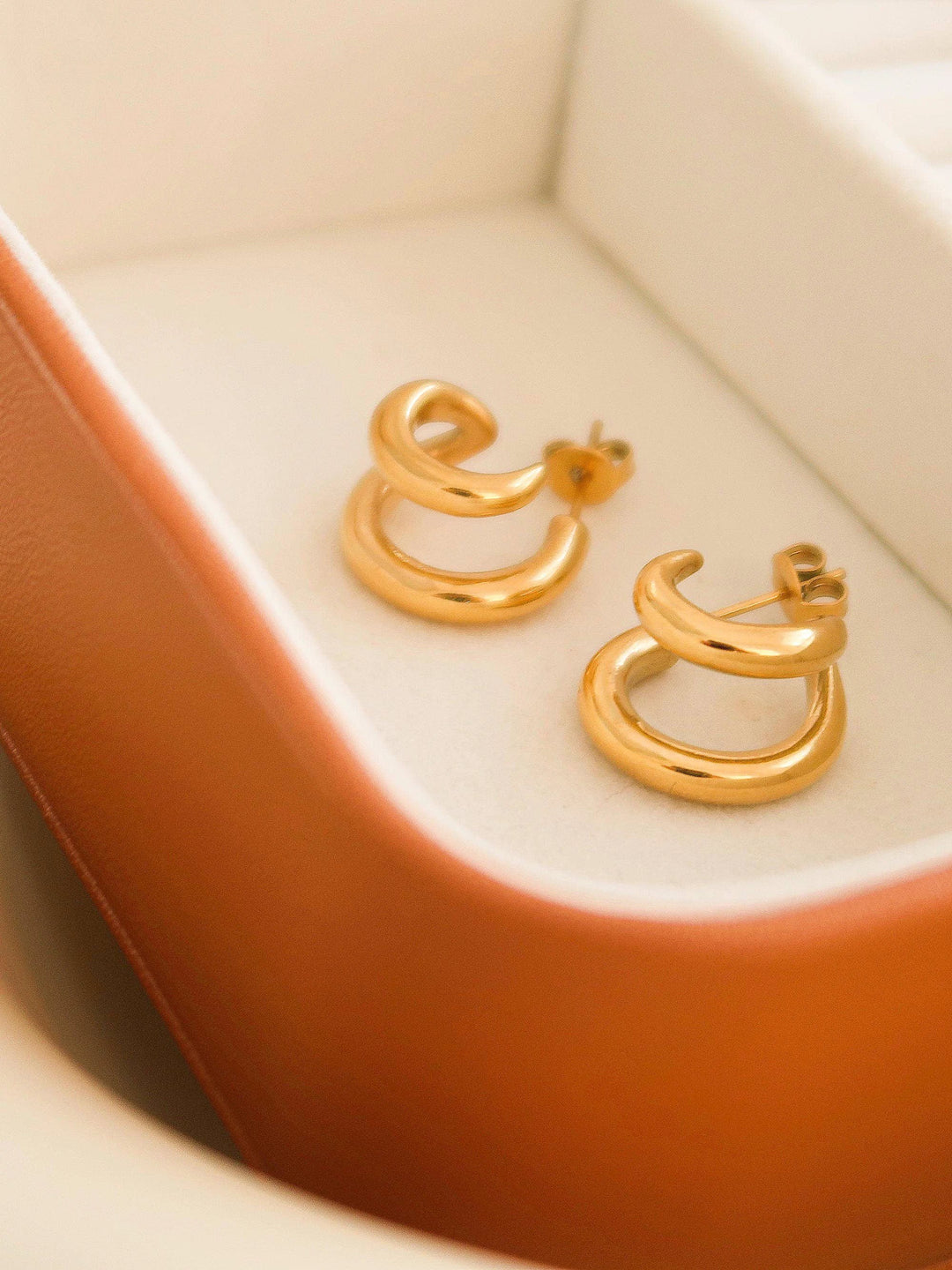 Maddison-Gold double C hoop earrings, gold-tone non-tarnish finish, pair