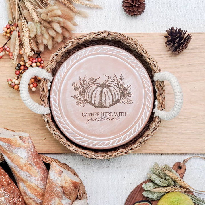 Handmade Bread Warmer & Wicker Basket - Pumpkin Round
