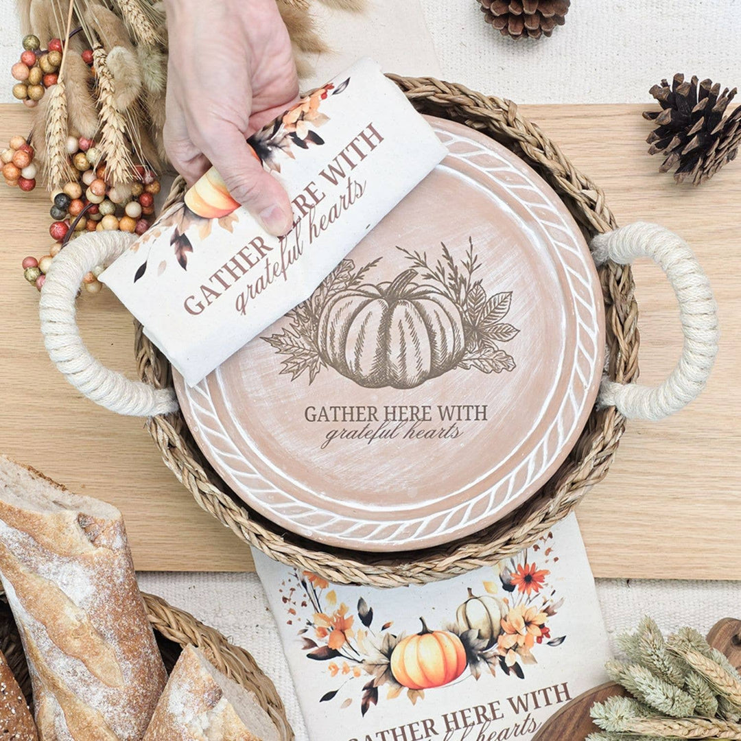 Handmade Bread Warmer & Wicker Basket - Pumpkin Round