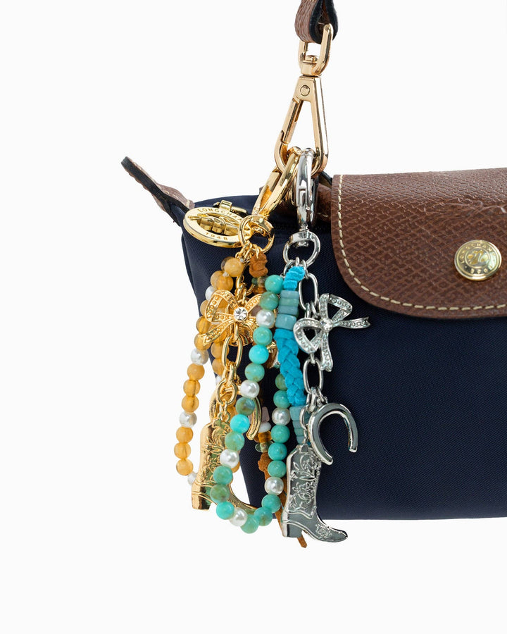 Western Turquoise Bow Bead Rope Bag Charm Sessori