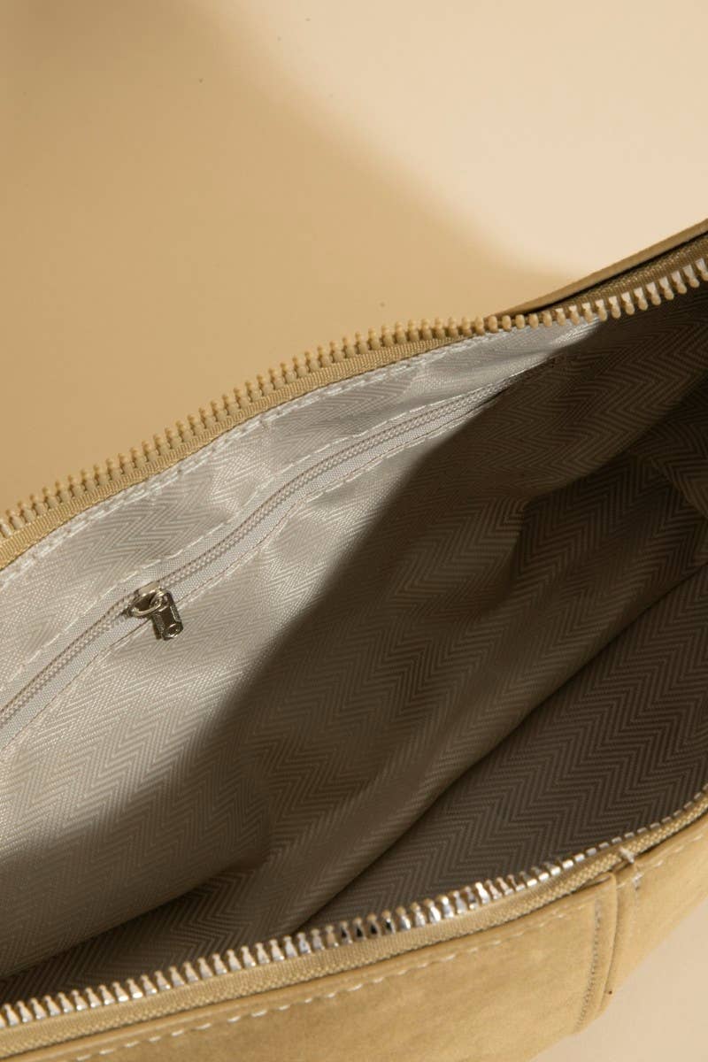 Suede Double Belt Buckle Shoulder Bag