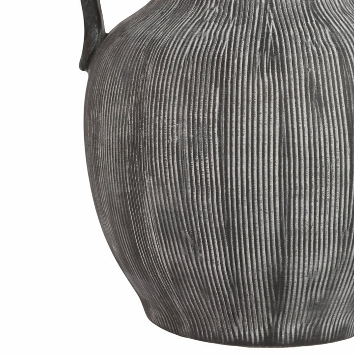 Ceramic Ribbed Texture Weathered Handle Vase - Black, 10 in. Sagebrook Home