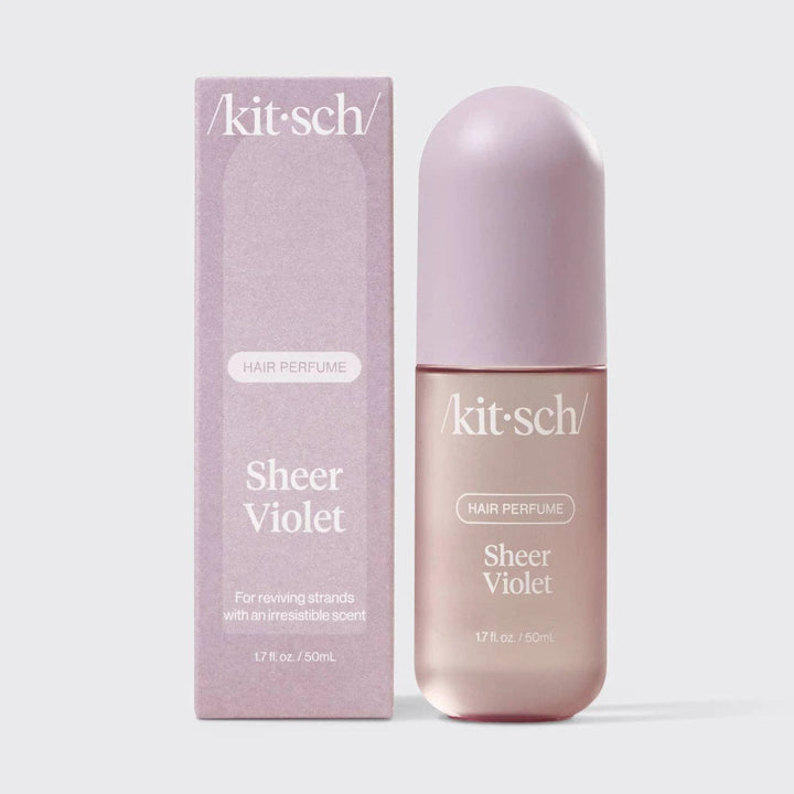 Sheer Violet Hair Perfume by KITSCH, lavender-pink bottle with matching box
