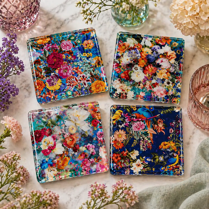 Spring Flowers Mixed Glass Coaster Set of 4 Boutique Accents The Tray girl &amp; more