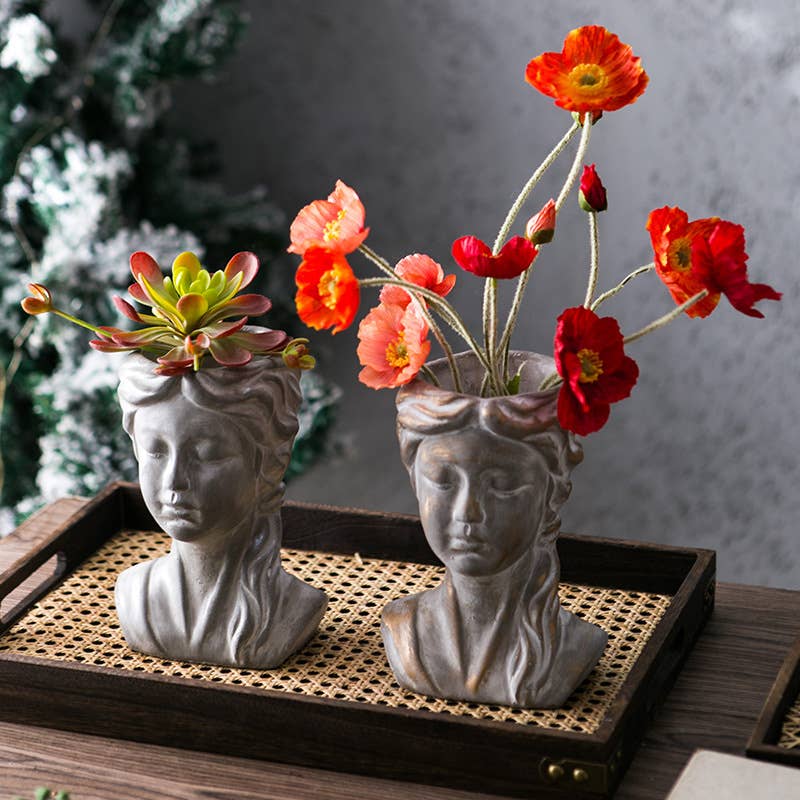 CEMENT MUSING GIRL PLANTER