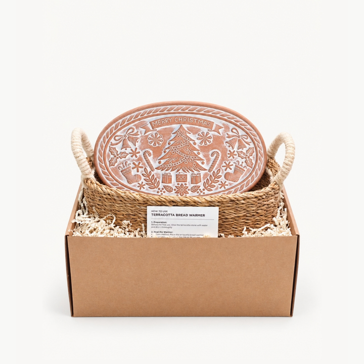 Handmade Bread Warmer &amp; Wicker Basket - Christmas Oval