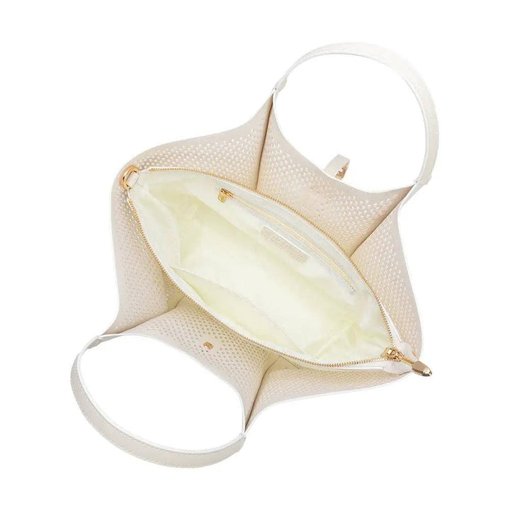 Melie Bianco Malia Ivory Laser Cut Vegan Leather Tote Bag Melie Bianco