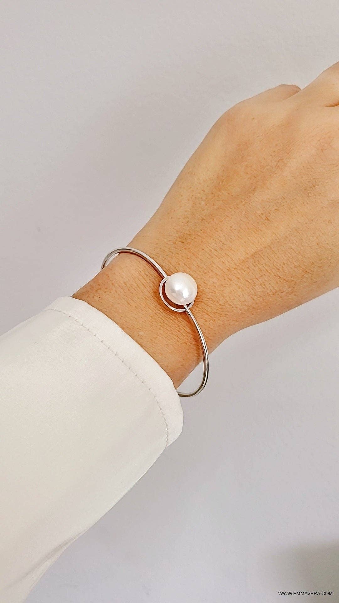 Floating Freshwater Pearl Bracelet in Sterling Silver
