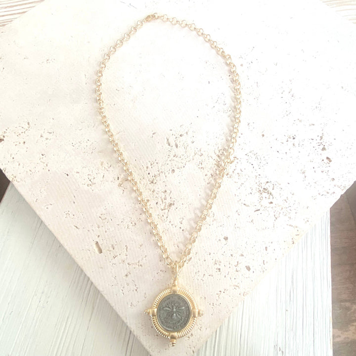Bee necklace coin jewelry French matte gold boutique VB&amp;CO Designs Handmade Jewelry
