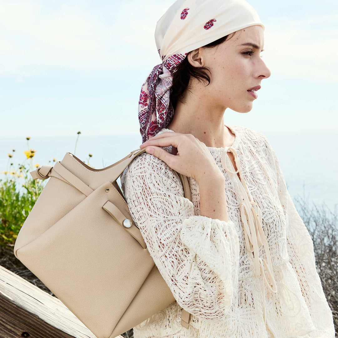 Avril Caramel Recycled Vegan Leather Top Handle Bag Melie Bianco