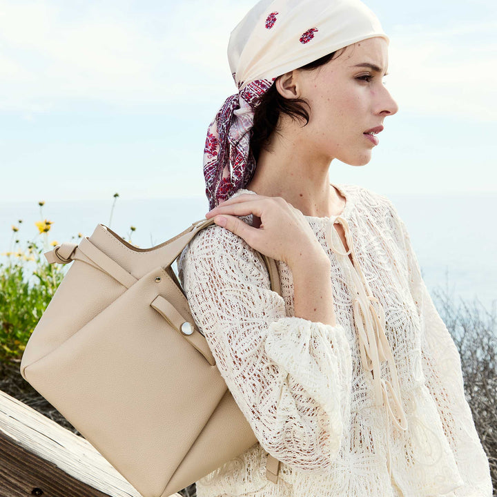 Avril Caramel Recycled Vegan Leather Top Handle Bag Melie Bianco