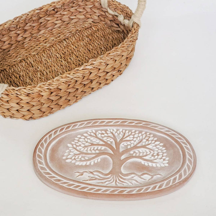 Handmade Bread Warmer & Wicker Basket - Tree of Life Oval