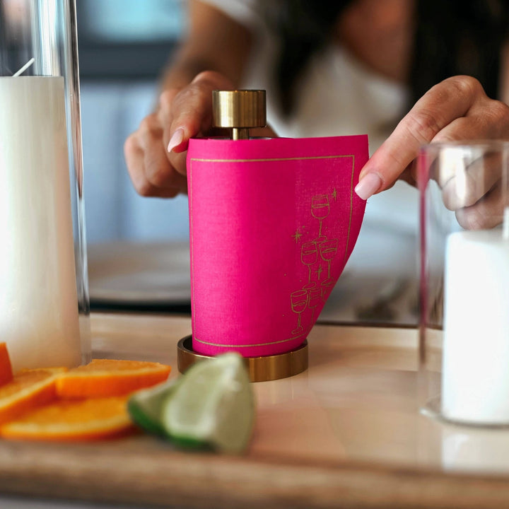 Cotton Cocktail Napkin Roll: Blush Bubbles (Vibrant Pink) Toasting With Tara
