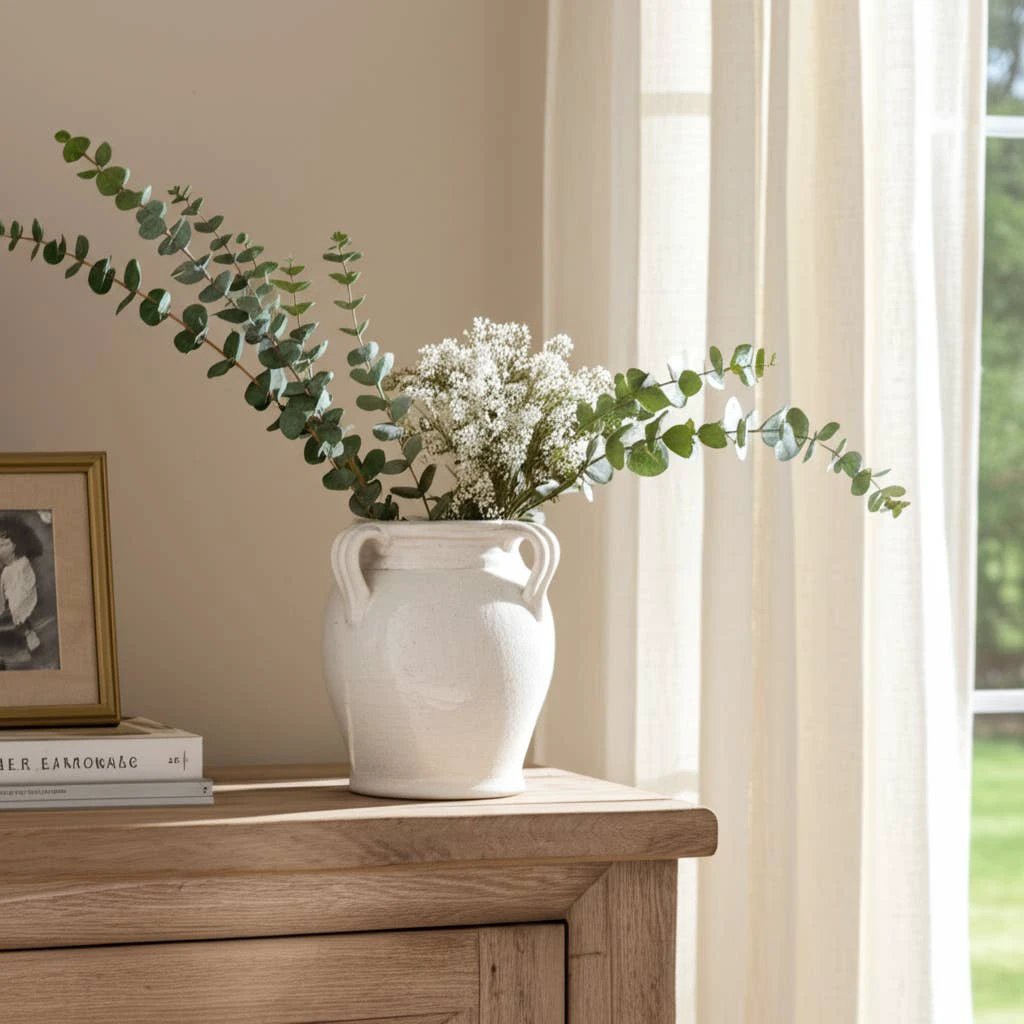 White 9 in. Terracotta Crackle Amphora Vase with Handles Sagebrook Home