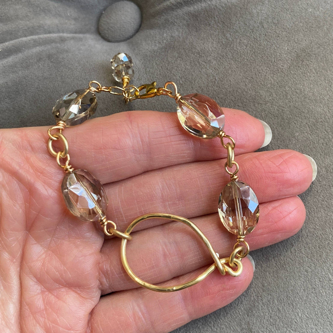 Gold Crystal Bracelet Hammered Hoop Connector