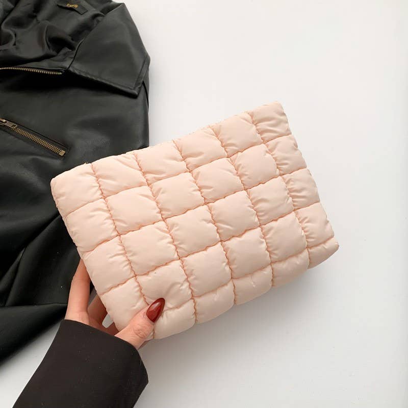 QUILTED PUFFY COSMETIC MAKEUP POUCH