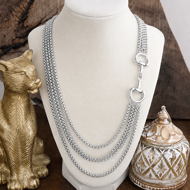 Polished Rider – Multi-Strand Waterfall Chain Horse Bit Necklace