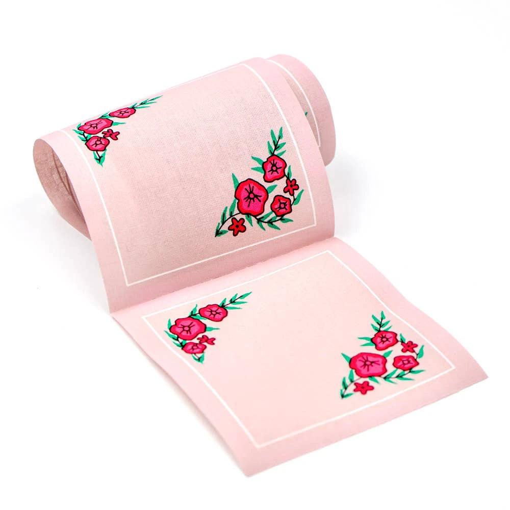 Cotton cocktail napkin roll, Spring Fling pink floral pattern, by Table Theory.