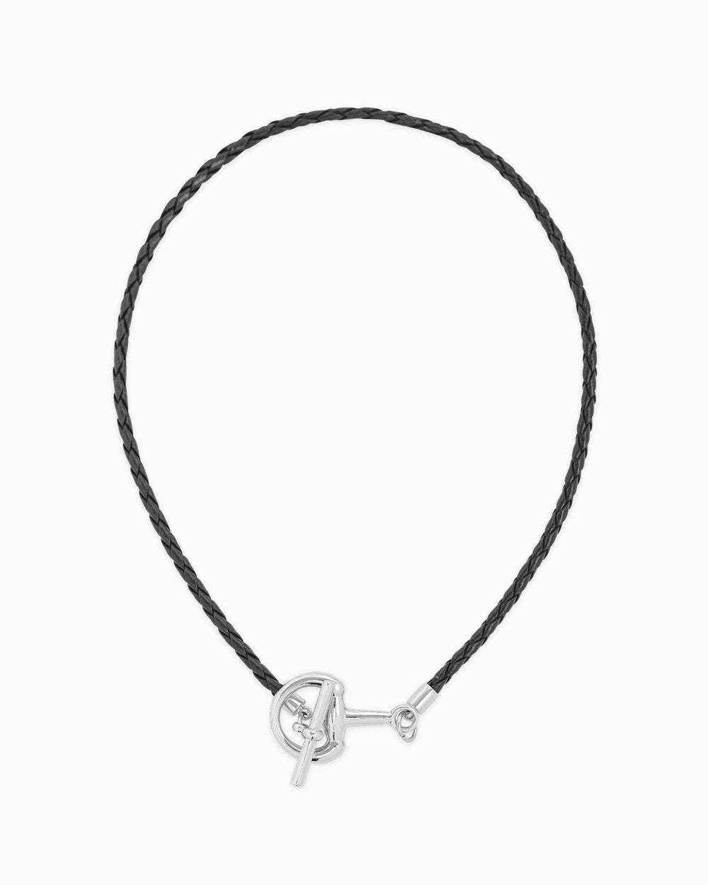 Horsebit Toggle Braided Leather Cord Necklace Sessori