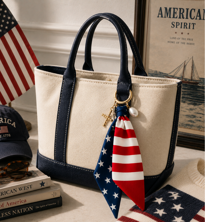 Americana Scarf Cross Freshwater Pearl Bag Charm Sessori